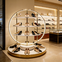 Présentoir à chaussures circulaire de luxe en acier inoxydable doré PVD, étagère à sacs à main pour boutique, mobilier de vente au détail