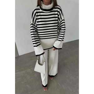 Conjunto de suéter de punto con cuello de pescador blanco talla S para mujer - Product Image 3