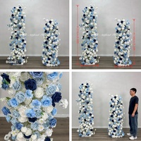 Piliers de fleurs artificielles de haute qualité, sur mesure, 1,6+2,1 m, bleu royal luxueux, arche de fleurs artificielles pour décoration de mariage et de fête