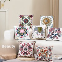 Sarung Bantal Bordir Kustom Motif Bunga Katun untuk Sofa, Tempat Tidur, Kepala Tempat Tidur, Dekorasi Rumah Grosir