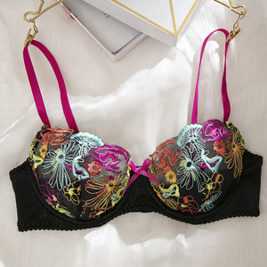 Conjunto de lencería sexy transparente europeo-americano transfronterizo, sin aros, con bordado, media copa, de poliéster, estilo seductor. - Product Image 2