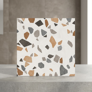 Carreaux de sol en céramique effet pierre blanche terrazzo 30x30cm, design brillant et émaillé pour revêtements de sol intérieurs - Product Image 1