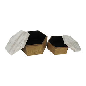 Custom wholesale hexagon treasure chest veneer small wooden boxes for storage,wood crate gift box