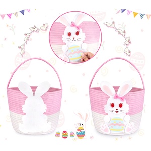 Panier tissé Lapin de Pâques avec applique en feutre, idéal pour la chasse aux œufs, rangement de jouets, décorations de fête, idée cadeau pour enfants, tout-petits, filles et garçons - Product Image 6