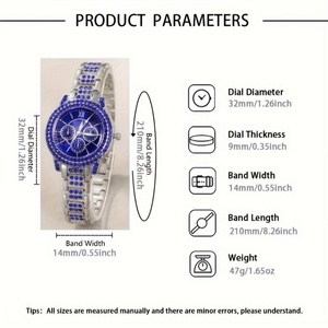 Ensemble de bijoux de luxe pour femmes, montre en cristal bleu, bracelet, collier, boucles d'oreilles, ensemble cadeau - Product Image 6