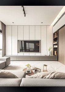 Lemari TV Dinding Ruang Tamu Custom Pabrik, Gaya Modern Minimalis, Terintegrasi di Dinding - Product Image 3