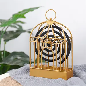 Wholesale Nordic Portable Metal Gold Incense Rack Creative Birdcage Mosquito Coil Holder For Home Repellent Incense Box Holder