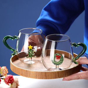 High Boro silicate <span class=keywords><strong>Glass</strong></span> Weihnachts wasser becher Weihnachts baum geformte Tasse mit Griff zum Trinken - Product Image 4