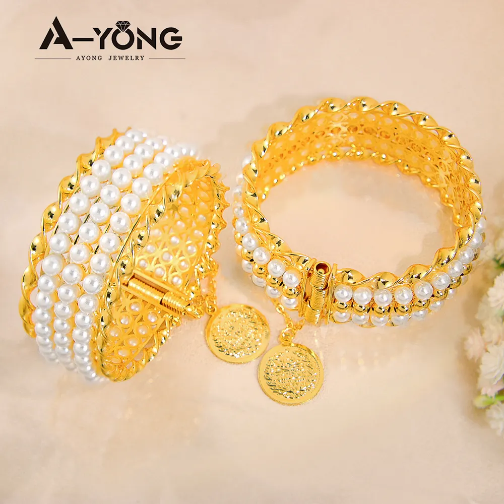 Gioielli Non appannati gioielli con moneta d'oro bracciale Ayong turco bracciale con perle naturali placcate in oro