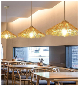 Chine Art Naturel Armure Moderne Rotin Pendentif Lanterne Plafonnier pour Salon Restaurant Bar Café Décor À La Maison Éclairage - Product Image 5