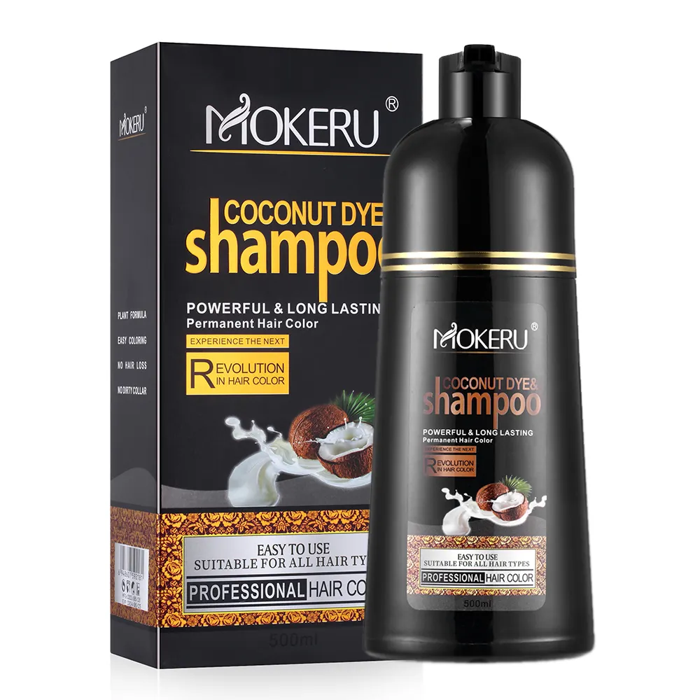 Shampoo per tinture per capelli alla cocco Mokeru all'ingrosso Shampoo per capelli neri veloce naturale Shampoo per tinture per capelli permanente a lunga durata