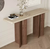 Console murale étroite en dalle de travertin style Wabi-sabi pour entrée, couloirs d'hôtel, passages et salons