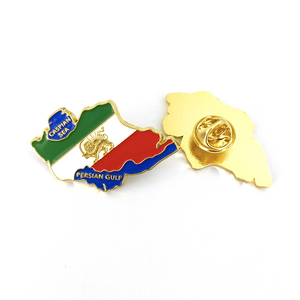 Broches et épingles en émail en métal doré, motifs Lion, Soleil et Couronne iraniens, avec carte et drapeau de l'Iran, représentant l'Iran national, le Golfe Persique et la Mer Caspienne - Product Image 2