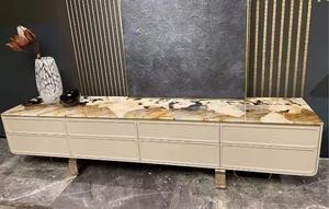 אירופאי בסגנון אירופאי טלוויזיה לעמוד הבית שיש טלוויזיה לעמוד בסיס מתכת אחסון מתאים סלון, מטבח, חדר אוכל - Product Image 3