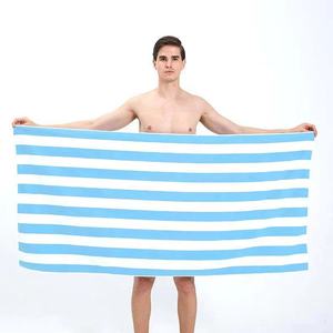 ผ้าขนหนูชายหาดขนาดกะทัดรัดผ้าไมโครไฟเบอร์รีไซเคิลสำหรับ100% ผ้าขนหนูชายหาดสีเหลืองลายทางแห้งเร็วเทคนิคพิมพ์ลายทรายฟรี - Product Image 2