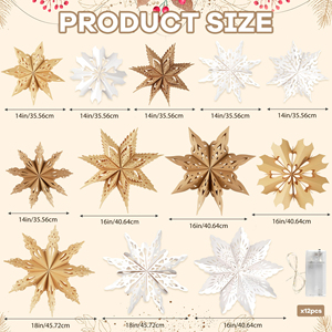 12 Piezas de Faroles de Papel con Forma de Copo de Nieve Navideños, Faroles de Papel en 3D con Forma de Estrella para Colgar en Navidad, Decoración para Fiestas de Año Nuevo - Product Image 5