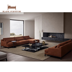 BLAINE Nouveauté - Collection Canapé en Cuir Véritable Couleur Personnalisable avec Piétement en Bois et Pieds en Acier Inoxydable pour Salon de Villa - <span class=keywords><strong>Vente</strong></span> Flash - Product Image 3