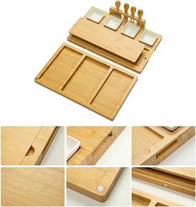 Ensemble de planches à fromage en bambou avec couteaux à fromage, ardoises <span class=keywords><strong>et</strong></span> bols, planche à fromage <span class=keywords><strong>magnétique</strong></span> en bambou pour cadeau de pendaison de crémaillère - Product Image 4