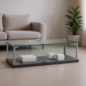 Vitrine de comptoir moderne, largeur 120 cm, verre trempé, cadre en aluminium gris clair, portes verrouillables - Product Image 3