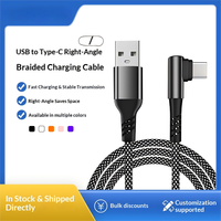 Câble de données USB vers Type-C à connecteur coudé droit, personnalisable avec logo, tressé, pour téléphones Android et ordinateurs, charge rapide