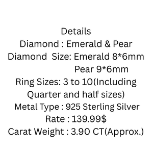 Elegante declaración pieza dos piedras Esmeralda y pera laboratorio diamante plata esterlina mujer moda hecha a mano producto a granel - Product Image 6