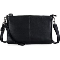 Pochette à main en cuir vintage de haute qualité pour femmes, petite, noire, avec fermeture à glissière, portefeuille à bandoulière