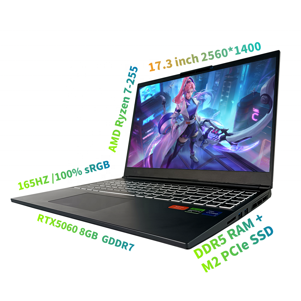 Wholesale <strong>17.3</strong> <strong>Inch</strong> 2K 165HZ AMD Ryzen 7-255 RTX5060 8GB M2 PCIe SSD WIFI 6 DDR5 Windows 11 Gaming <strong>Laptop</strong>
