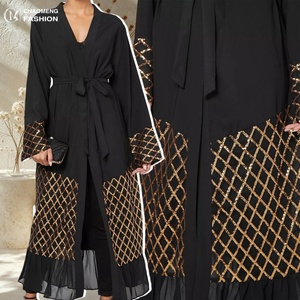 9.9 Black Abaya Smooth Nida Fabric With Sparkle Sequins Stitching Chiffon Bottom Elegant Popular Eid Muslim Women Abaya 1863# - Product Image 1