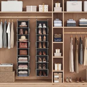 8-Tier <b>Large</b> Capacity Non-Woven Hanging Closet Organizer -Sturdy Iron Frame and Mesh Side Pocket Space Saving <b>Wardrobe</b> Storage - Product Image 5