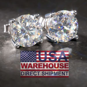 Pendientes de Plata de Ley 925 con Diamantes de Imitación de Lujo de 2CT, 1CT y 3CT, Certificados por GRA, Estilo Hiphop para Hombre - Product Image 1