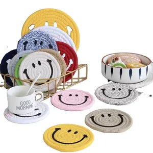 Creative Happy Face Untersetzer Baumwoll faden Drink Coaster Wärme isolation spad Tischset Round Plate Coaster