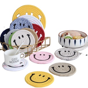 Creative Happy Face Coaster Cotton Thread Drink Coaster Heat Insulation Pad Place Mat Round Plate Coaster