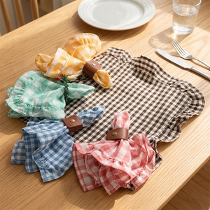 Ensemble <span class=keywords><strong>de</strong></span> sets <span class=keywords><strong>de</strong></span> table vintage à carreaux gingham avec bords volantés, serviettes à carreaux multicolores à volants, anneaux <span class=keywords><strong>de</strong></span> serviette en cuir, décoration <span class=keywords><strong>de</strong></span> table <span class=keywords><strong>de</strong></span> Noël style ferme - Product Image 5
