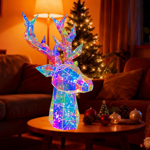 40cm LED <b>Light</b> up Deer Head Figurine <b>USB</b> Powered Prismatic Animal Sculpture Holographic <b>Night</b> <b>Light</b> for Christmas Party Decor - Product Image 3