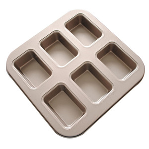 Gold Square 6 Cup Mini Pound Cake Mold Baking Pan For Home Use - Product Image 1