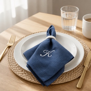 Custom Handmade Embroidered Cotton <b>Napkins</b> Monogram Square Table <b>Linens</b> Classic Home Decor 100% <b>Linen</b> <b>Scalloped</b> Edge Durable - Product Image 3