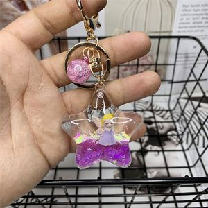 Acrylic Flower fairy Liquid Keychain with Oil Cartoon Girl Heart <b>Star</b> Fashion Keychain Bag Accessory Pendant Car Keyring - Product Image 5