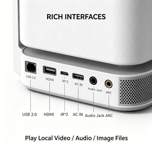 โปรเจคเตอร์ภาพยนตร์อัจฉริยะ OEM/ODM 500 Ansi Native 1080P Android 14 โฟกัสอัตโนมัติ ปรับภาพสี่เหลี่ยมคางหมู ฉายภาพวิดีโอสมาร์ทมีเดีย - Product Image 3