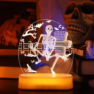 LED Night Light 3D Lamp Pumpkin Ghost Sign Battery Operated Acrylic Night Lamp for Kids Room Party Halloween Decorations