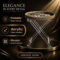 Table d'appoint carrée pliable en acrylique avec bord en corde tressée et mosaïque pour salon et hôtel