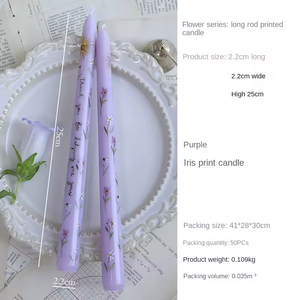 25cm <b>Long</b> Stem Floral Print Handmade Soybean Mixed Wax Smokeless Eco-Friendly Romantic Candlelight Dinner <b>Candle</b> - Product Image 6