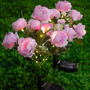 Lámpara Solar de Jardín con 7 Cabezas LED en Forma de Rosa Rosa, Decoración Impermeable para Exteriores, Patio, Parque, Villa, Jardín - Product Image 1
