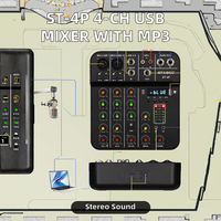 STABCL Mixer konsol Audio Mini, ST-4P desain baru 4 saluran USB MP3 48V Phantom Power Dengan perekaman Noise Cancelling Audio