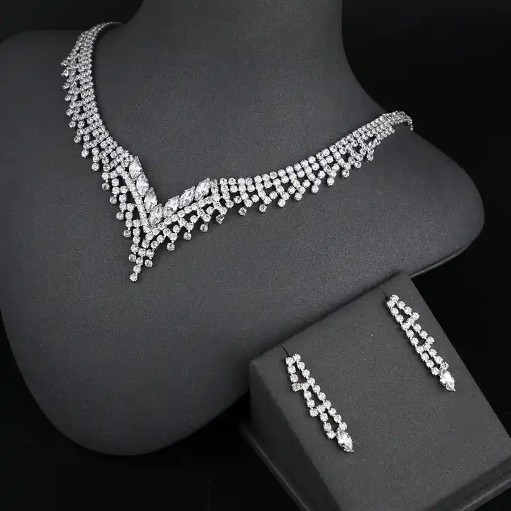 14k Platinum Plated Tennis Necklace Earrings Set made w Swarovski Crystal  Green | eBay