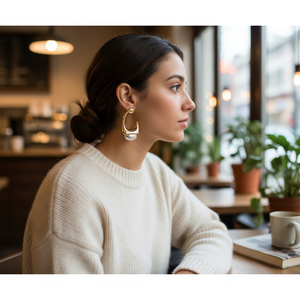 Orecchini a cerchio pendenti in oro placcato messicano placcato oro per donna moda moda moda moda moda moda forma geometrica perla titanio alla rinfusa - Product Image 3