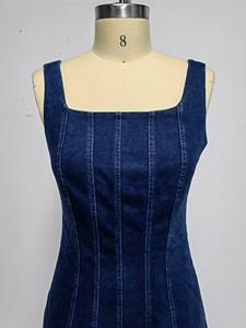 الأكثر مبيعًا ملابس بلا أكمام-ملابس مخصصة ذات رقبة مربعة من القطن الجينز فستان نسائي - Product Image 2