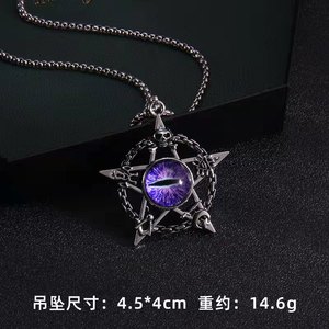 Collier Hip Hop rétro avec pendentif œil turc bleu pentacle, œil <span class=keywords><strong>du</strong></span> <span class=keywords><strong>diable</strong></span>, crâne magique punk, pop - Product Image 3