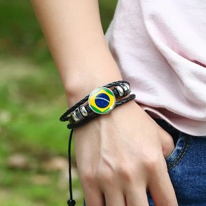 Bracelet en cuir noir unisexe pour homme avec 287 drapeaux de pays boutons pression bijoux de cadeau du jour de l'indépendance - Product Image 3