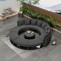 Juego de Muebles de Jardín de Mimbre Resistente al Agua para Todo Clima, Sofá Redondo de Ratán para Patio Exterior