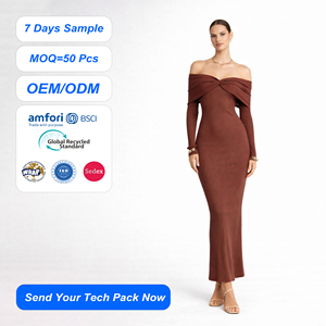 SHENGFU Abito Lungo Aderente a Costine con Spalle Scoperte, Maniche Lunghe, Elasticizzato, Elegante per Serate e Feste, Abbigliamento Femminile Personalizzato OEM - Product Image 1